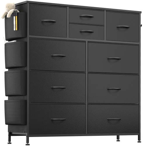 GIKPAL 10 Fabric Drawer Dresser for Bedroom Chest of Drawers with Wooden Top, Black