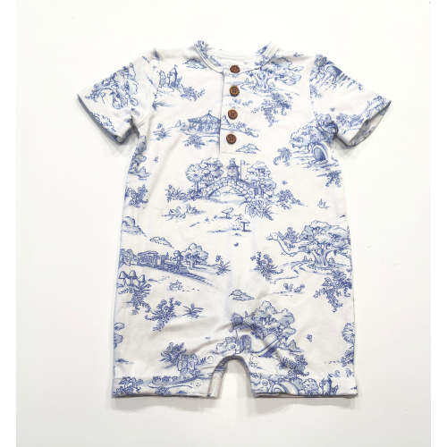 Maison Nola Storyland Toile Bamboo Romper | Blue – ZukaBaby
