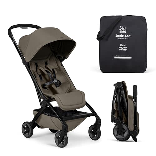 Joolz Aer2 Lightweight Travel Stroller for Baby & Toddler – One-Hand Fold, Compact Carry-On Airplane Approved, Reclining Seat, UPF 50+ Canopy, Travel Pouch, Baby Net – Hazel Brown