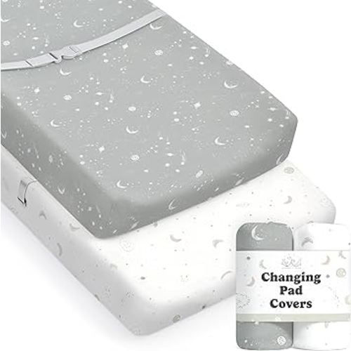 Baby Changing Pad Cover 2-Pack for Boys, Girls (Galaxy, Moon and Stars) - Premium Fitted Sheets Baby Diaper Changing Table Cover - Buttery Soft Cotton Blend