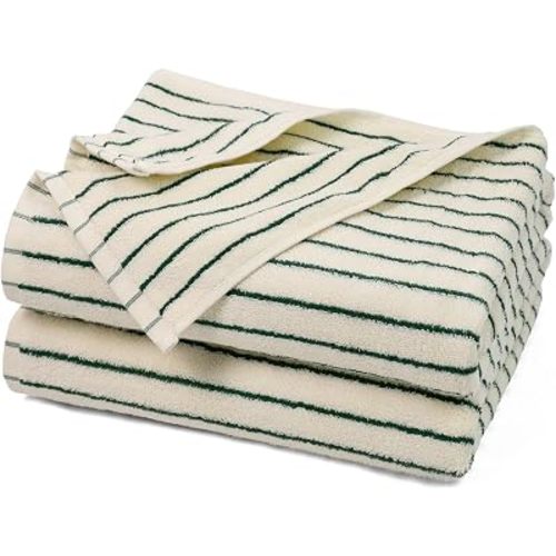 Jacquotha Green Striped Bath Towels Set of 2, Lighter & Quick Dry Towels Large 27.5 x 55 inches, Farmhouse for Bathroom Decor, Shower, Pool Days