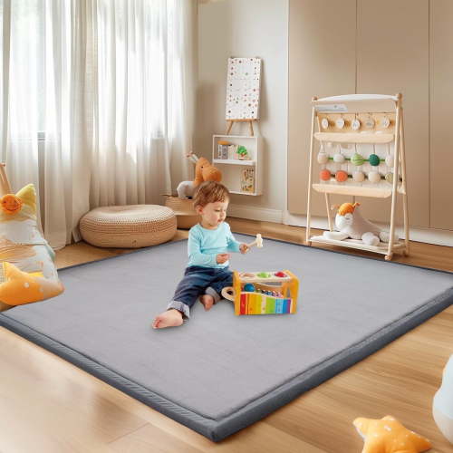 Baby Play Mat for Floor - 1.4" Thick Memory Foam Rug, 70"x60" Playpen Tummy Time Mat, Soft Velvet Nursery Rug, Large Padded Crawling Mat, Cushioned Pads for Playroom Toddlers, Infants, Yoga, Tatami