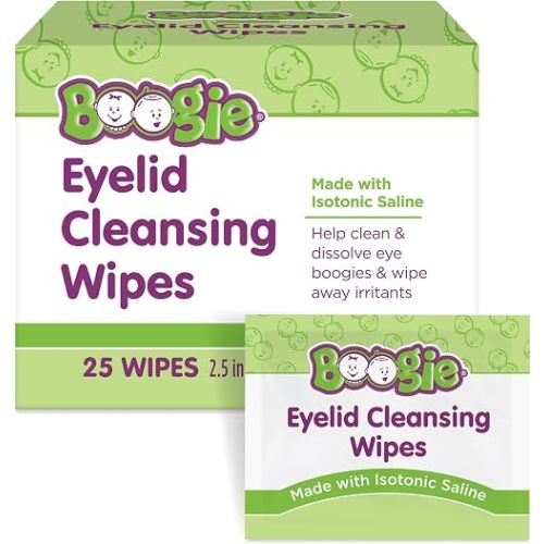 Boogie Eyelid Cleansing Wipes - 25 Count - Individually Wrapped Wet Wipes for Babies, Kids & Adults - Made with Natural Saline - Baby Essentials