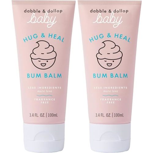 Dabble & Dollop Baby Bum Balm – Diaper Rash Cream for Baby, Fragrance-Free, Non-Medicated Diaper Cream Safe for Sensitive Skin (3.4 fl oz, Pack of 2)