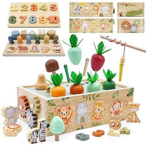 Montessori Wooden Toys for 1+ Year Old, 9 in 1 Montessori Toddler Toy with Preschool Educational Toys for 2+ Year Old, Birthday for Boys Girls Aged 1 2 3 4 Years