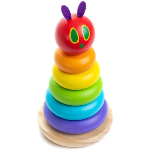 World of Eric Carle, The Very Hungry Caterpillar Wooden Stacker with Colorful Rainbow Rings, 7 Inch Stacking Solid Wood Educational Developmental Toy –Sorting and Stacking