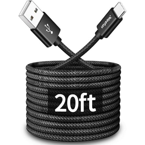 CLEEFUN Long USB C Cable 20ft, USB to USB-C Charging Cable - 20 Foot Type C Charger Cord for iPhone 16 15 Series, Samsung Galaxy Series and Other USB-C Devices - Nylon Braided