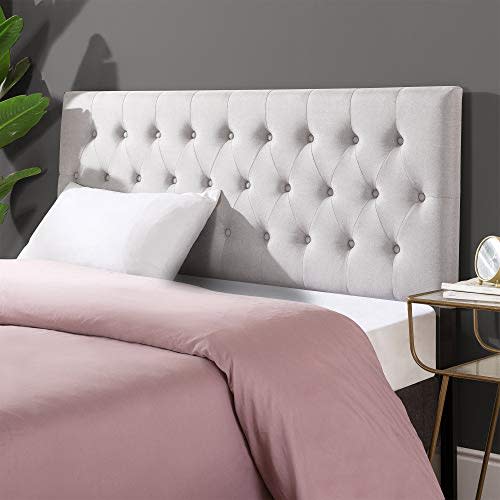 ZINUS Trina Upholstered Headboard, Button Tufted Upholstery, Adjustable Height, Easy Assembly, Light Grey, Full