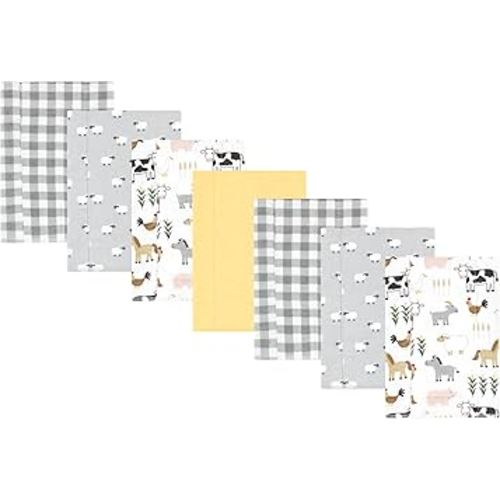 Hudson Baby Unisex Baby Cotton Flannel Burp Cloths, Cute Farm 7-Pack, One Size