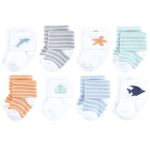 Hudson Baby Basics Infant Baby Cozy Terry Socks 8-Pack, Oceanic Star, 0-6 Months