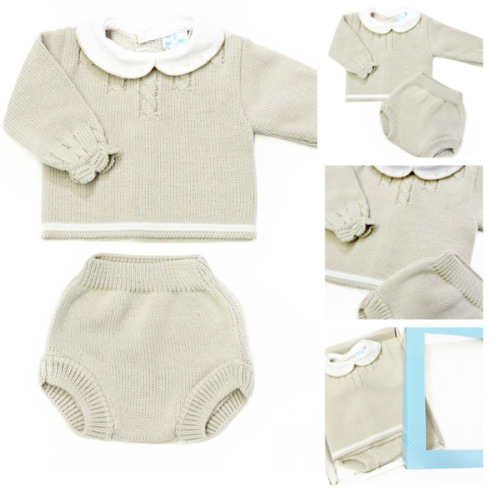 SARDON Baby Boy Beige Cable Knit Pram Romper Set