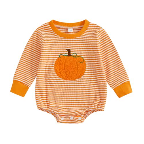 Halloween Baby Clothes Newborn Boy Girl Waffle Knit Pumpkin Bubble Romper Sweatshirt Infant Toddler Fall Outfit