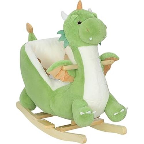 Qaba Baby Rocking Horse, Kids Ride on Dragon Toy with Realistic Dragon Roar and Safety Belt, Plush Animal Rocker for Kids 18–36 Months, Green