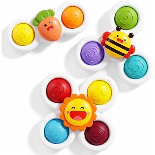 3PCS Pop Suction Cup Spinner Sensory Airplane Travel Toys for 1 Year Old Boy Girl Infant Toddlers|Novelty Spinning Tops 12 18 Months|1 2 Year Old Boy Birthday Gift|Baby Bath Toy Kids Ages 1-3