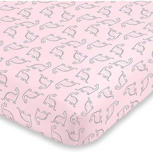 Carter's Dinosaur Princess Pink Super Soft Fitted Crib Sheet, Pink, Black (6713003P)