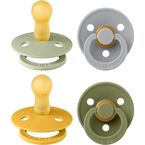 BIBS Pacifiers - Colour 4 Pack | Round Nipple Baby Pacifier | BPA Free Natural Rubber Latex Soother | Made in Denmark | Size 6-18 Months | Garden Colors
