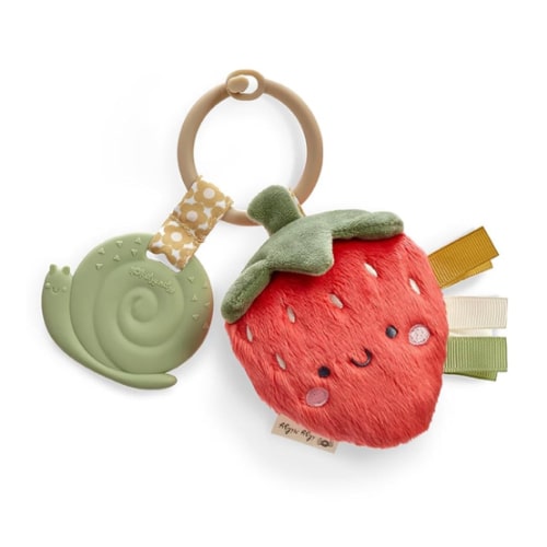 Itzy Ritzy Infant Toy & Teether - Itzy Pal Baby Teething Toy Includes Lovey, Crinkle Sound, Textured Ribbons & Silicone Teether Toy for Newborn (Strawberry)