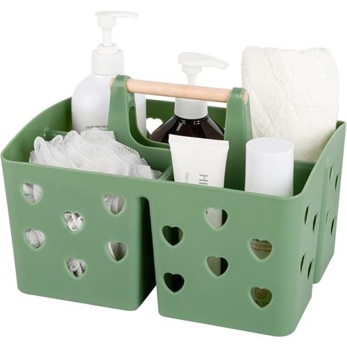 Anyoifax Portable Shower Caddy Plastic Shower Basket Organizer Divided Bathroom Caddy Storage Cleanning Caddy Tote with Handle for College, Dorm Room, Kitchen, Green