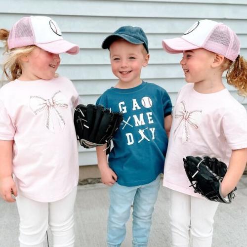 Baseball Bow Short Sleeve T-Shirt, Ballet - Sweet Wink | Maisonette