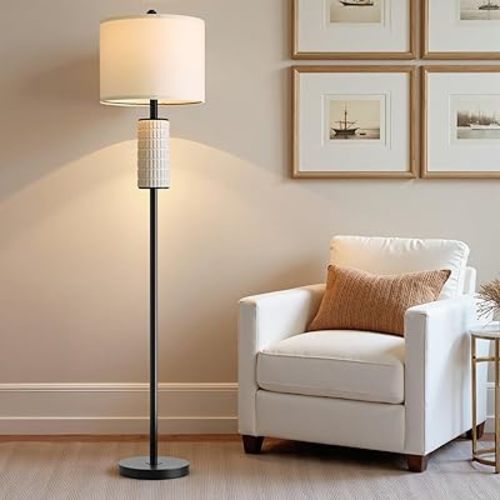 PoKat Black Standing Lamps for Living Room, 64" Farmhouse Floor Lamps for Bedroom, Tall Floor Lamps for Living Room Dinning Reading Home Office, Nursery, Rotary Switch, Matte Black