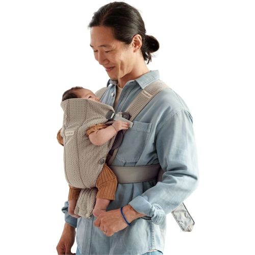 BabyBjörn Baby Carrier Mini, Gray Beige, 3D Mesh Newborn Carrier (7-25 lbs), Ergonomic, Easy-to-Use