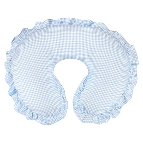 DILIMI Cotton Nursing Pillow Cover, Removable Ruffled Pillowcase for Breastfeeding Pillows, Ultra Soft Comfortable Slipcover for Baby Girl and Boy, Blue Gingham