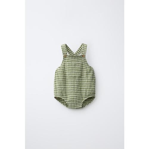 GINGHAM SHORT ROMPER - Blue green | ZARA United States