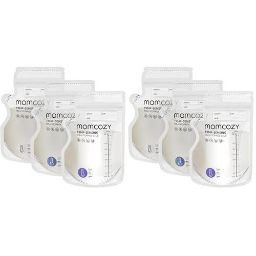 Momcozy Easy Pour Breastmilk Storage Bag, 8Oz, Temp-Sensing Color Change, 120 Count Milk Bag with Self Standing for Breastfeeding, No Leak Presterilized for Freezer, Recyclable & BPA Free (Pack of 2)