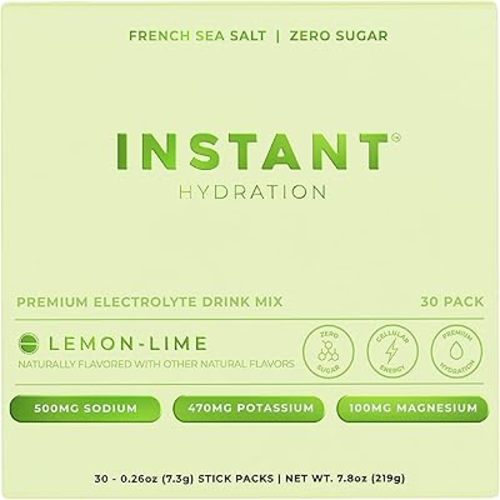 Instant Hydration Electrolytes Powder Packets - Lemon Lime Drink Mix - Zero Sugar - Keto, Vegan, Gluten-Free, Non-GMO - Boost Recovery, Brain Health, Muscle & Tissue Support- 30 Sticks