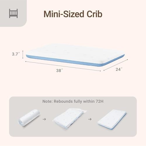 MAMAZING Mini Crib Mattress 24" x 38", 2-Stage Breathable Mattress, Non-Toxic, Waterproof Sleep Surface, Machine-Washable Outer Cover for Easy Care, Fits Any Mini Size & Portable Crib