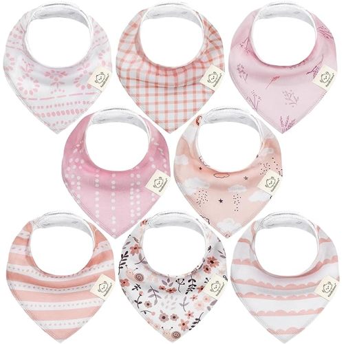 KeaBabies 8-Pack Organic Baby Bandana Bibs for Girls - Super Absorbent Triangle Baby Bibs for Drooling and Teething Infant, 100% Cotton Extra Soft for Newborn, Infant 0-36 Months (Muted Pastel)