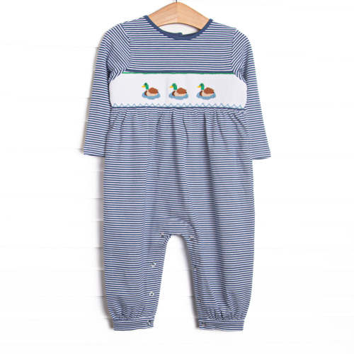 Waddle and Wade Smocked Romper, Navy – Stitchy Fish
