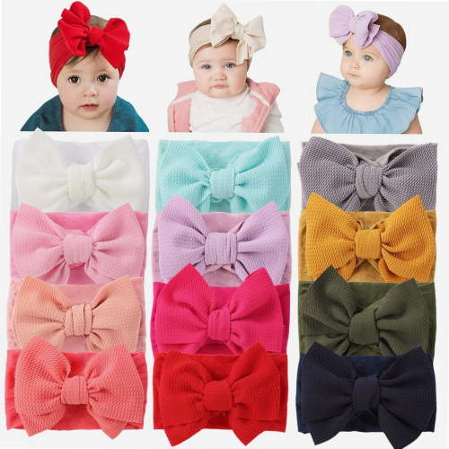 12 Pack Oversized Colorful Solid Stretchy Nylon Headbands with Big Bow Large Knot Hair Bows Soft Elastic Hair Bands Hair Accessories Wide Headwraps for Newborn Baby Girls Infants Toddlers Kids