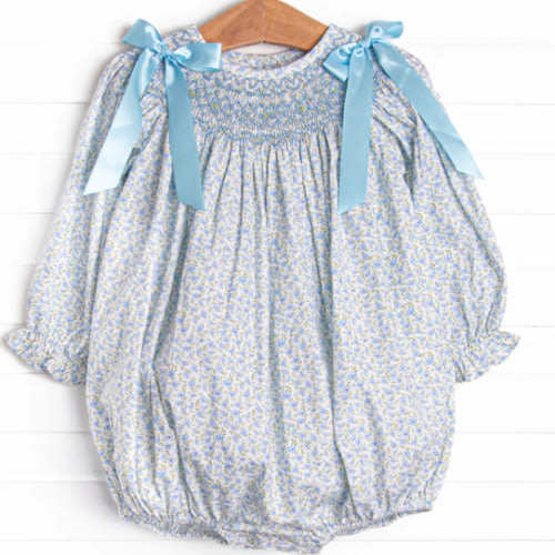 Bow Me Away Smocked Bubble, Blue – Stitchy Fish