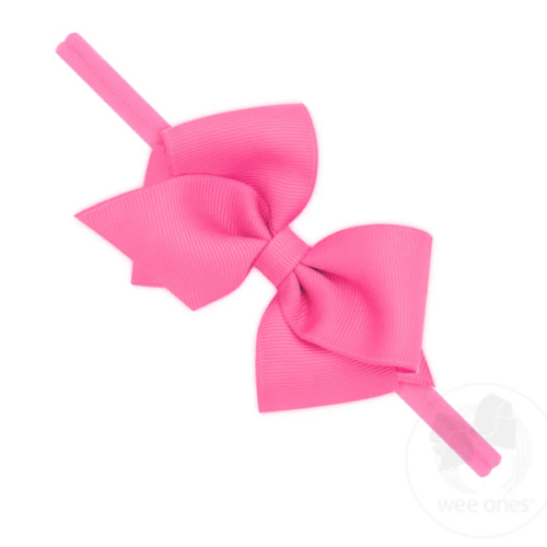 Extra Small Grosgrain Bow on Matching Skinny Nylon Band - HOT PINK | Wee Ones Hair Bows & Accessories