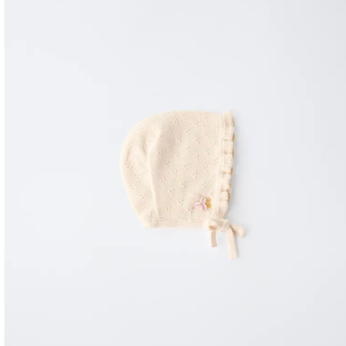 EMBROIDERED FLOWER KNIT BONNET - Ecru | ZARA United States