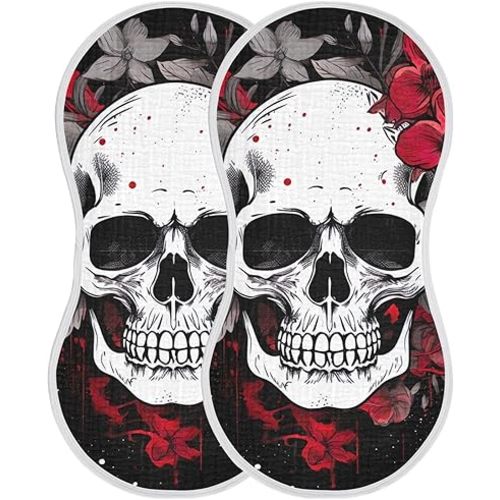 Kigai Flower Halloween Sugar Skull Muslin Baby Burp Cloths, Large Absorbent Cotton Muslin Burp Cloths Set of 1, Washcloths, Face Towel, Bibs for Newborn Boys Girls, 11 x22 Inch