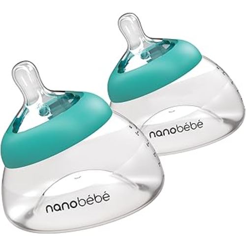Nanobebe Breastmilk Bottle, Breastfeeding Newborn Breast Like, Anti Colic, Perfect Latch, Preserves Breast Milk nutrients, Twin-Pack Teal