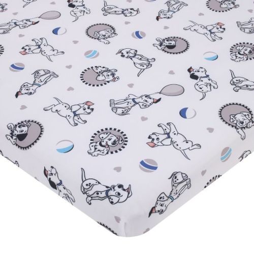 NoJo Disney 101 Dalmatians Gray, Black, White, and Blue Puppies Super Soft Nursery Fitted Mini Crib Sheet