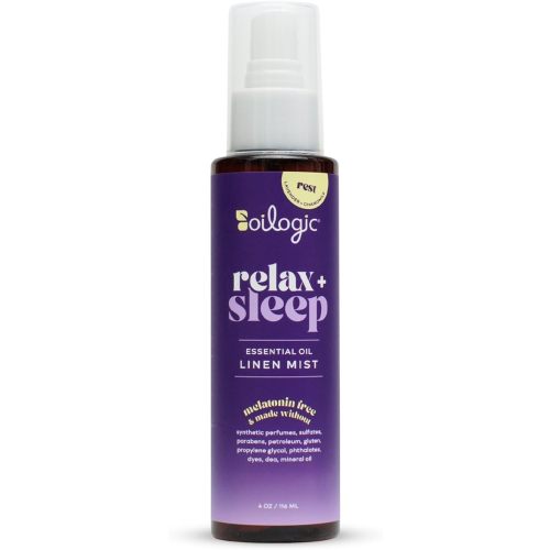 Oilogic Relax & Sleep Essential Oil Linen Spray - 100% Pure Essential Oils Promotes Restful Sleep, Comfort & Wellness - Aromatherapy Mist for Beddings, Pillows, Blankets, Pajamas & More, 4 Oz