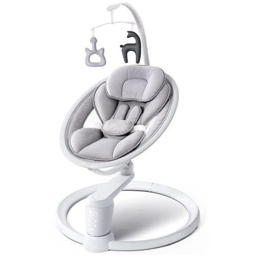 HARPPA Electric Baby Swings for Infants and Newborns,Light Gray | Baby Swing with Toy Bar, 5 Speeds and Remote Control 10 Built-in Melodies, 2 Seat Positions & 180° Rotation for Indoor Use