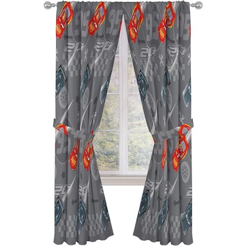 Jay Franco Disney Pixar Cars Lighnting Speed 84" Inch Drapes - Beautiful Room Décor & Easy Set Up, Bedding Features Lightning McQueen - Curtains Include 2 Tiebacks, 4 Piece Set