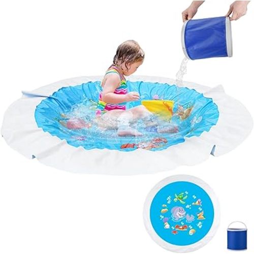 7.2 X 7.2 Feet Baby Beach Pool,Kiddie Pool and Beach Blanket,2 in 1 Toddler Paddling Pool,Beach Toys for Infant Kids Boys and Girls with Portable Water Bag 9L