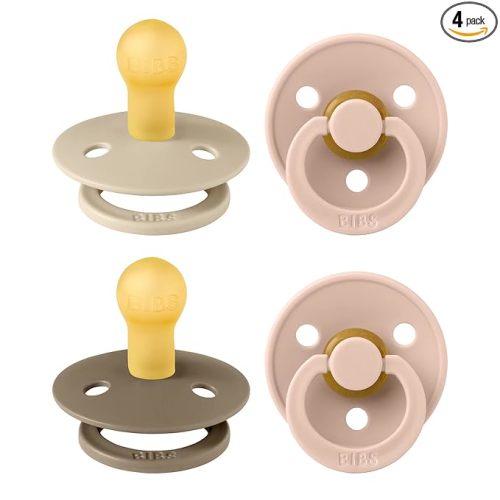 BIBS Pacifiers - Color 4 Pack | Round Nipple Baby Pacifier | BPA Free Natural Rubber Latex Soother | Made in Europe | Size 0-6 Months | Pink Colors