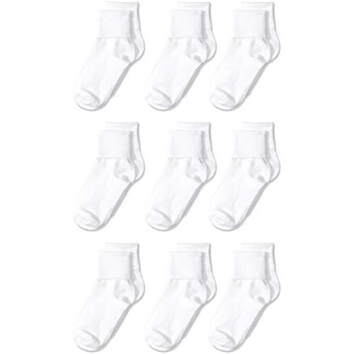 Amazon Essentials Girls and Toddlers' Cotton Blend Uniform Turn Cuff Socks, 9 Pairs