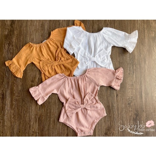 Baby Girl Bell Sleeve Romper, Baby Girl Clothes, Linen Bow Bodysuit, Baby Girl summer Clothes, Boho Romper, Baby Shower Gift Girl