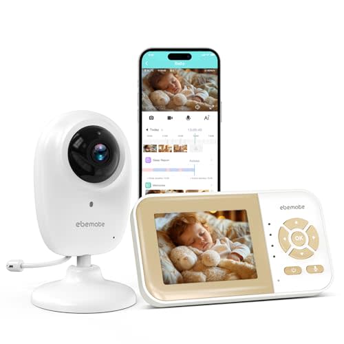 ebemate WiFi Video Baby Monitor with 2 Camera,2.8" Display with 1500Ft Long Range,WiFi On/Off,1080P No Glow Night Vision,2-Way Talk Baby Cam Monitoring