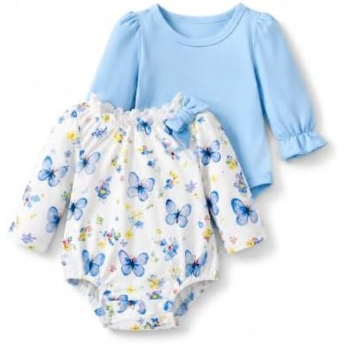 Conjunto de mameluco de manga larga para bebé niña, estampado de lazo con volantes, 2 unidades, prematuro, recién nacido, 0, 3, 6, 12 meses
