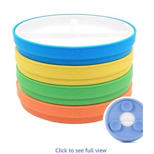 Elk and Friends Kids 6.7” Porcelain Divided Plates with Silicone Suction Sleeves | Suitable for Babies/Kids/Toddlers | Microwave & Dishwasher Safe | Non Slip | Snack Dishes