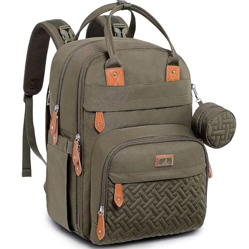 BabbleRoo Diaper Bag Backpack - Baby Essentials Travel Tote - Multi Function Water Resistant Diaper Bag, Travel Essentials Baby Bag with Changing Pad, Stroller Straps & Pacifier Case - Army Green